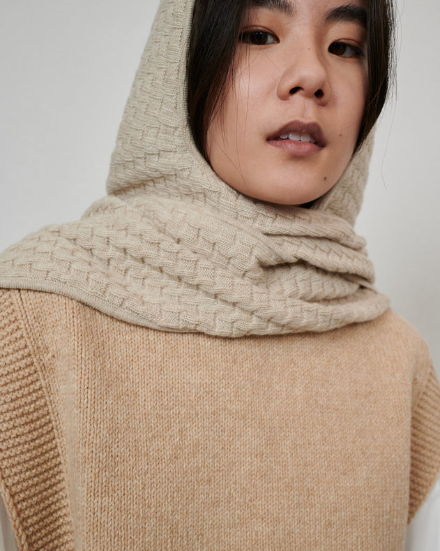 Radvilaitė Wool Hooded Scarf Beige