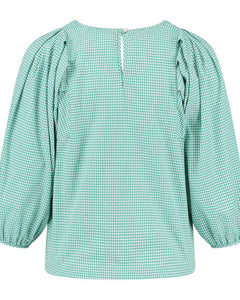 Cotton Puff Sleeve Top Green Check