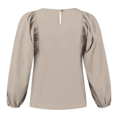 Structured Cotton Puff Sleeves Top Sand