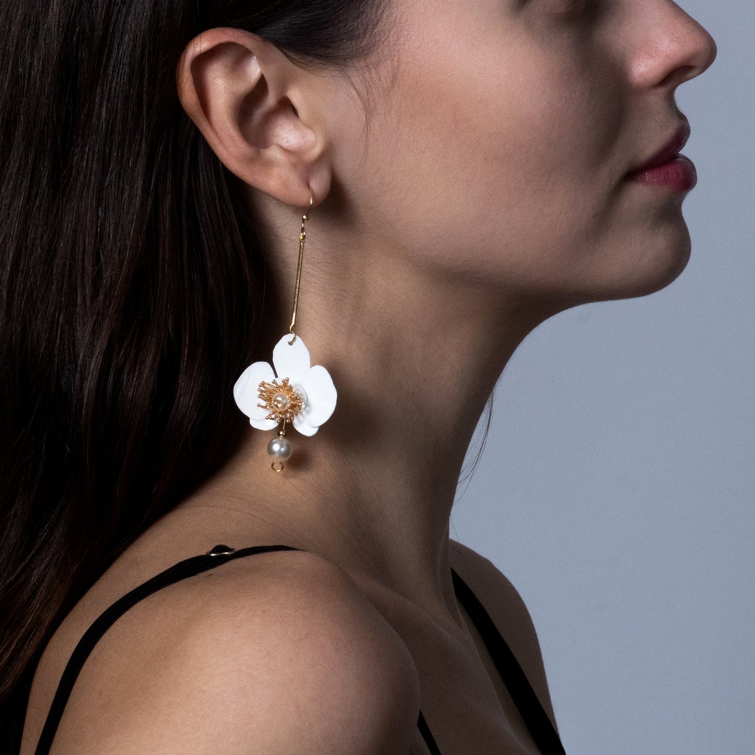 Butterfly Orchid Pearl Earrings White