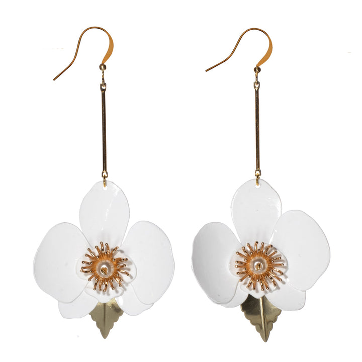 Upcycle with Jing - Leafy Butterfly Orchid Drop Earrings White