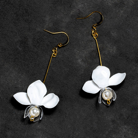 Elegant White Orchid Earrings