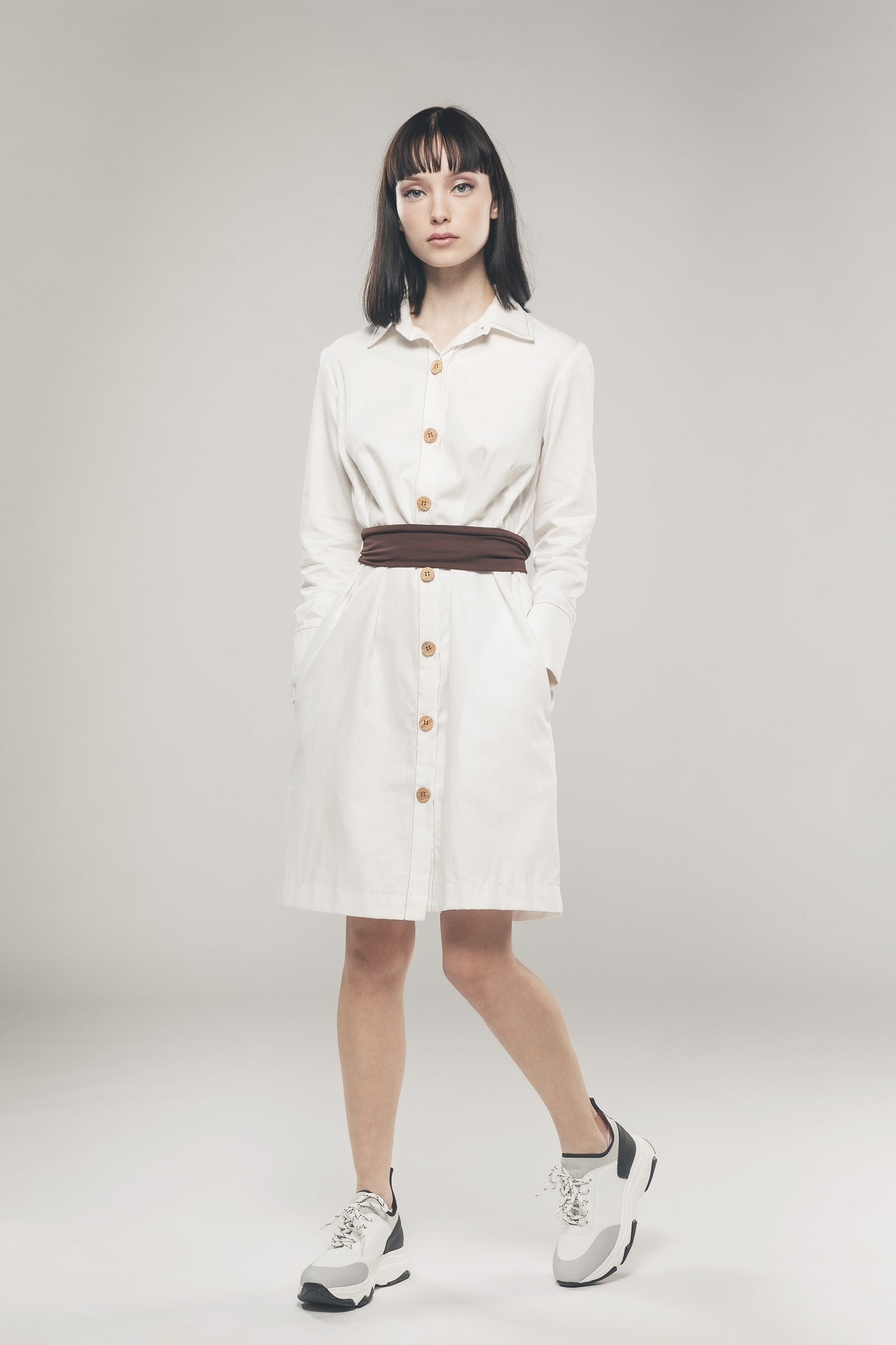 Structured Shirt Dress in White