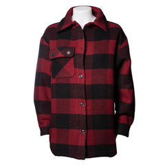 SEAY Checked Plaid Coat Red Black