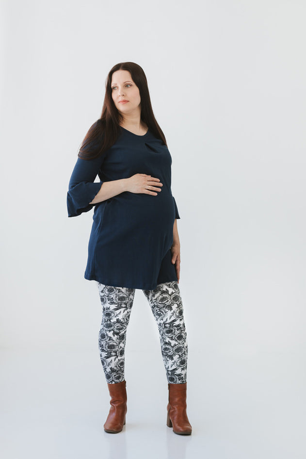 Ruffled Sleeve Maternity Tunic Dark Blue