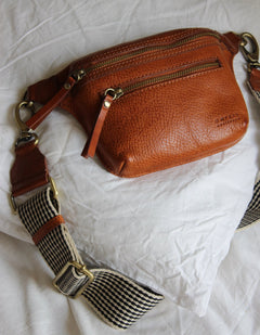 Beck's Bum Bag Cognac Checkered Stromboli Leather