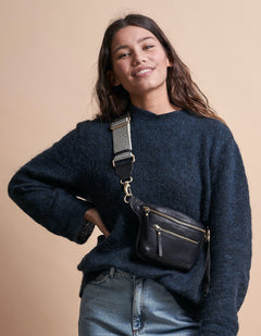 Beck's Bum Bag Black Checkered Stromboli Leather