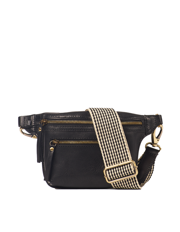 Beck's Bum Bag Black Checkered Stromboli Leather