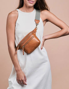 Beck's Bum Bag Cognac Checkered Stromboli Leather