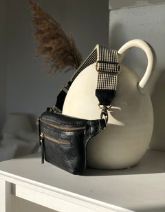 Beck's Bum Bag Black Checkered Stromboli Leather