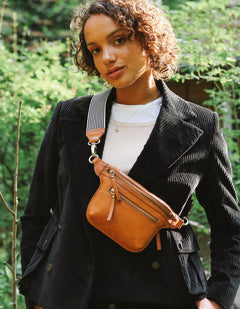 Beck's Bum Bag Cognac Checkered Stromboli Leather