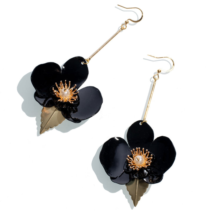 Upcycle with Jing - Leafy Butterfly Orchid Drop Earrings Black