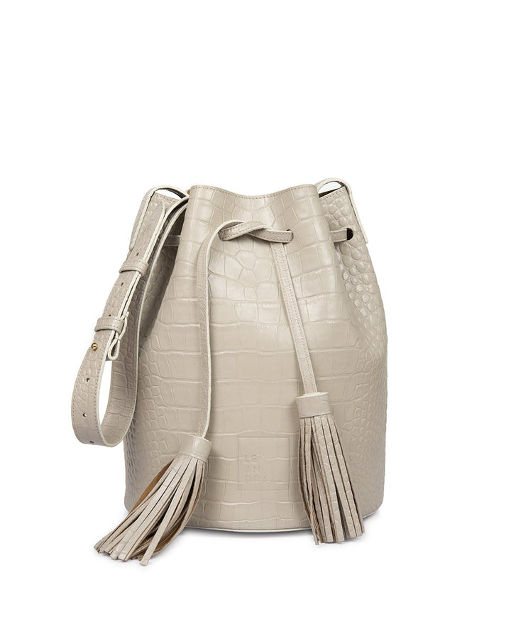 LEANDRA - Leandra Bucket Bag Croco Soft Pearl