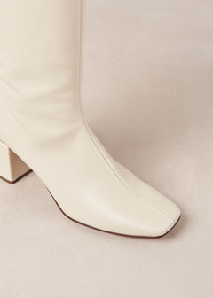 Chalk Vegan Leather Knee-High Boots Warm White