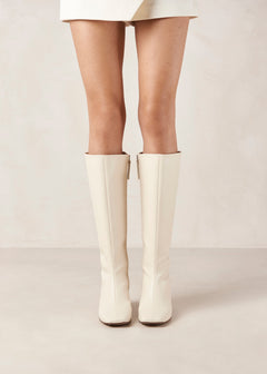 Chalk Vegan Leather Knee-High Boots Warm White