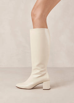 Chalk Vegan Leather Knee-High Boots Warm White