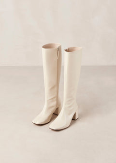 Chalk Vegan Leather Knee-High Boots Warm White