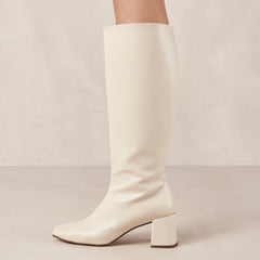 Chalk Vegan Leather Knee-High Boots Warm White