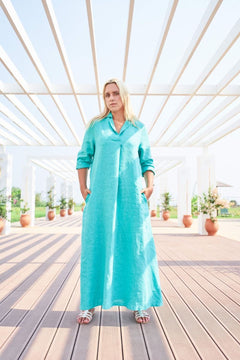 Maxi Linen Dress With Front Pleat And Lapels