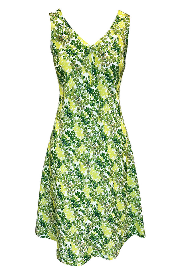 V-Neck Printed Linen Blend Dress Green