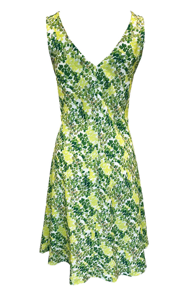 V-Neck Printed Linen Blend Dress Green