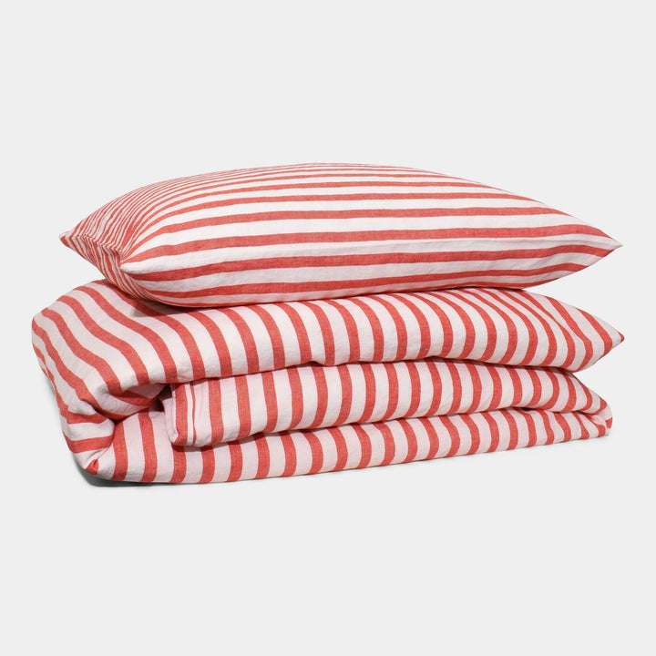 Homehagen - Linen Duvet Cover Set Red Stripe