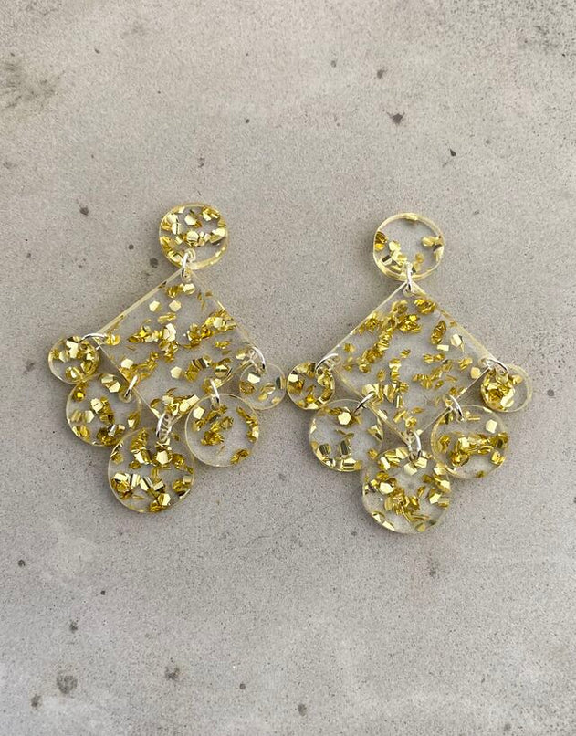 Dangle Circle Earrings Gold Glitter