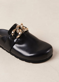 Fireplace Leather Clogs Chain Black