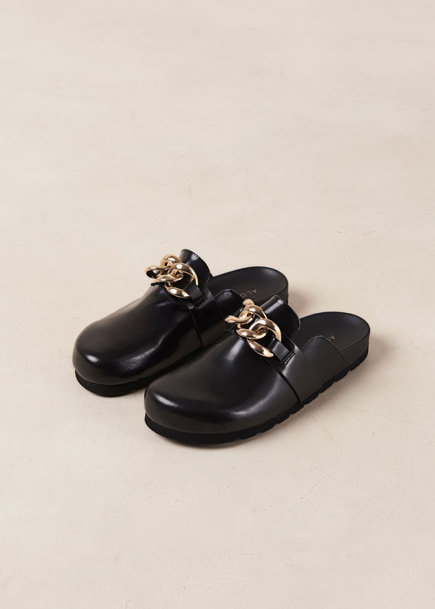 Fireplace Leather Clogs Chain Black