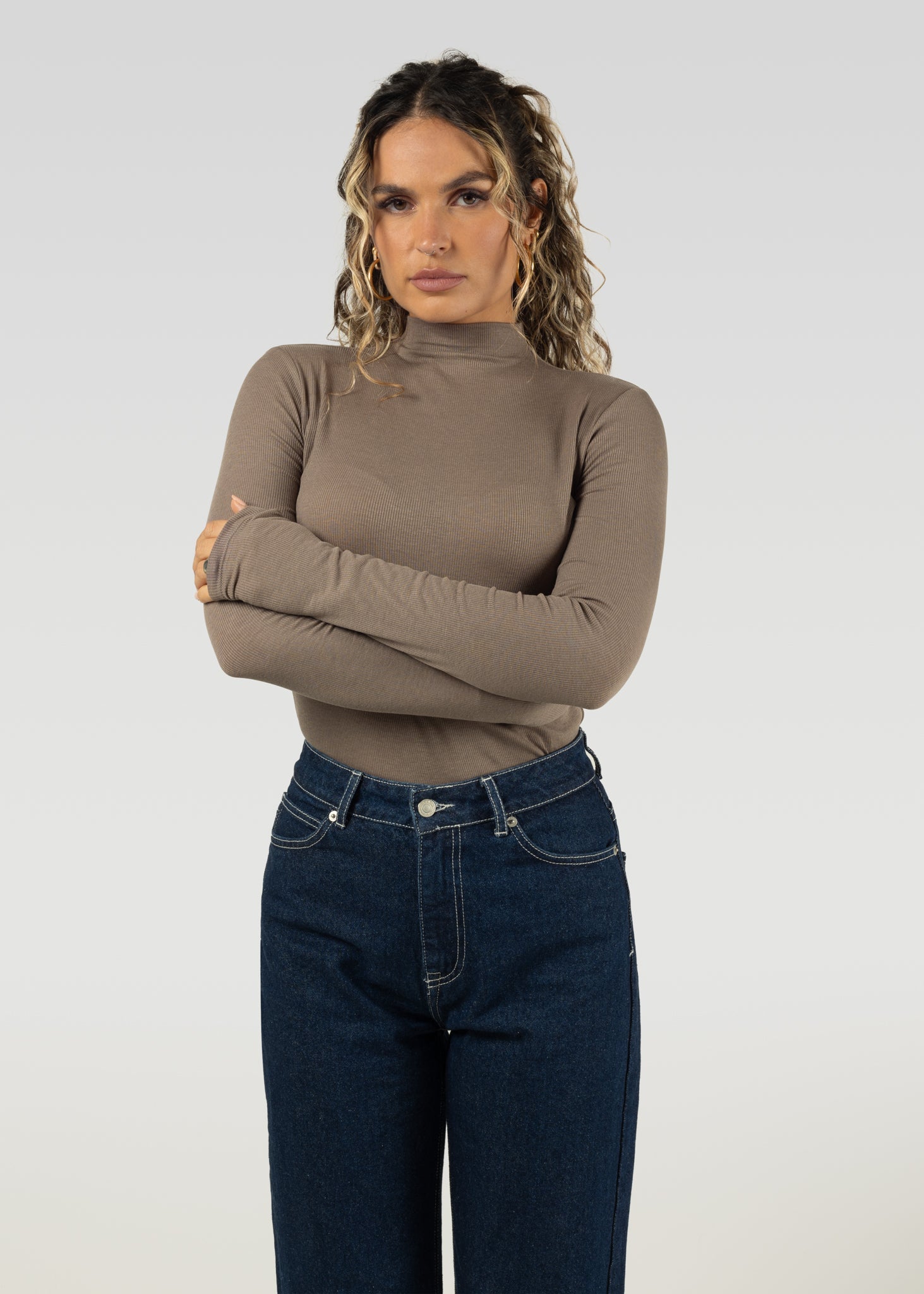 Grace Ribbed Turtleneck Taupe
