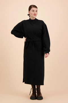 Belted Sweatshirt Dress Black