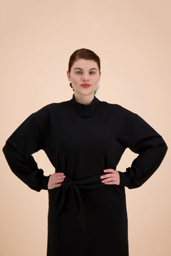 Belted Sweatshirt Dress Black