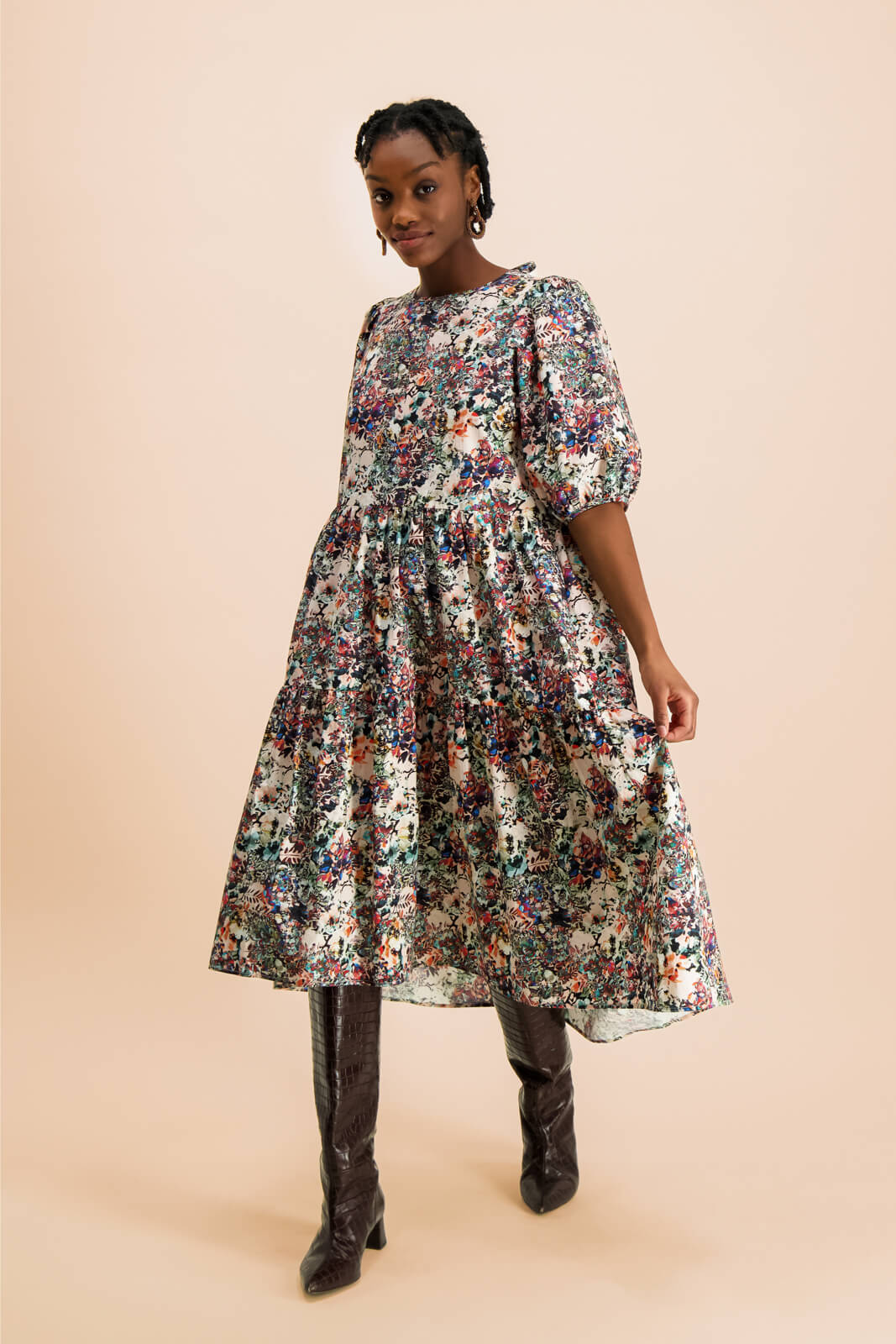 Tiered Midi Dress Blooming Forest – IVALO.COM