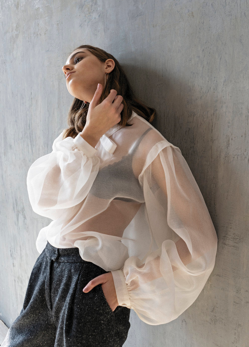 Offwhite Silk Weightless Crossover Blouse