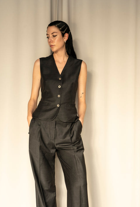 Kharkiv Grey Wool Open Back Vest