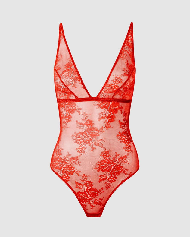 Floral Lace Body Fiery Red