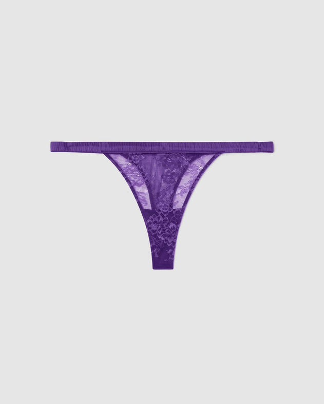 Floral Lace Satin Thong Lilac