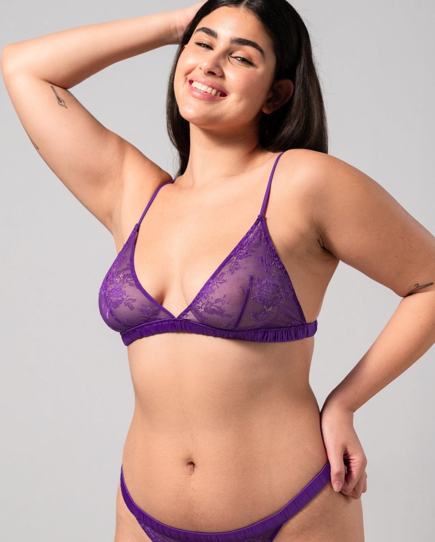 Floral Lace Satin Triangle Bralette Lilac