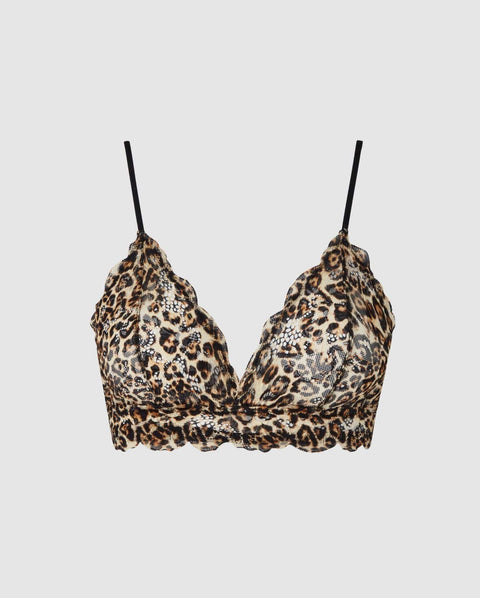 PRE-ORDER Lace Triangle Bralette Gold Leopard