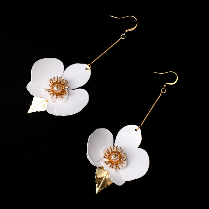 Upcycle with Jing - Leafy Butterfly Orchid Drop Earrings White