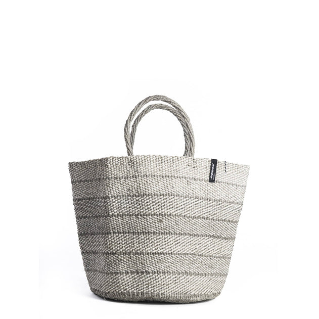Kiondo Market Basket Grey Twill Weave With Woven Handle M