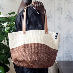 Kiondo Shopper Basket Natural And Dark Brown Duo M