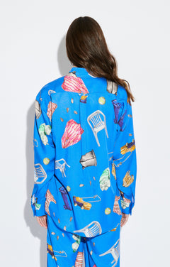 Morphini Oversized Shirt Objects Blue