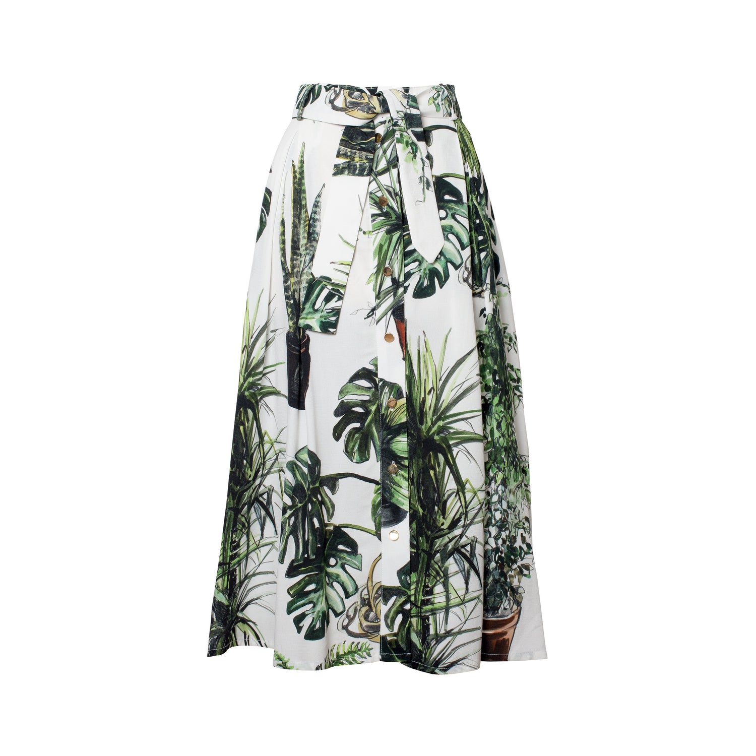 Plants Print Midi Skirt
