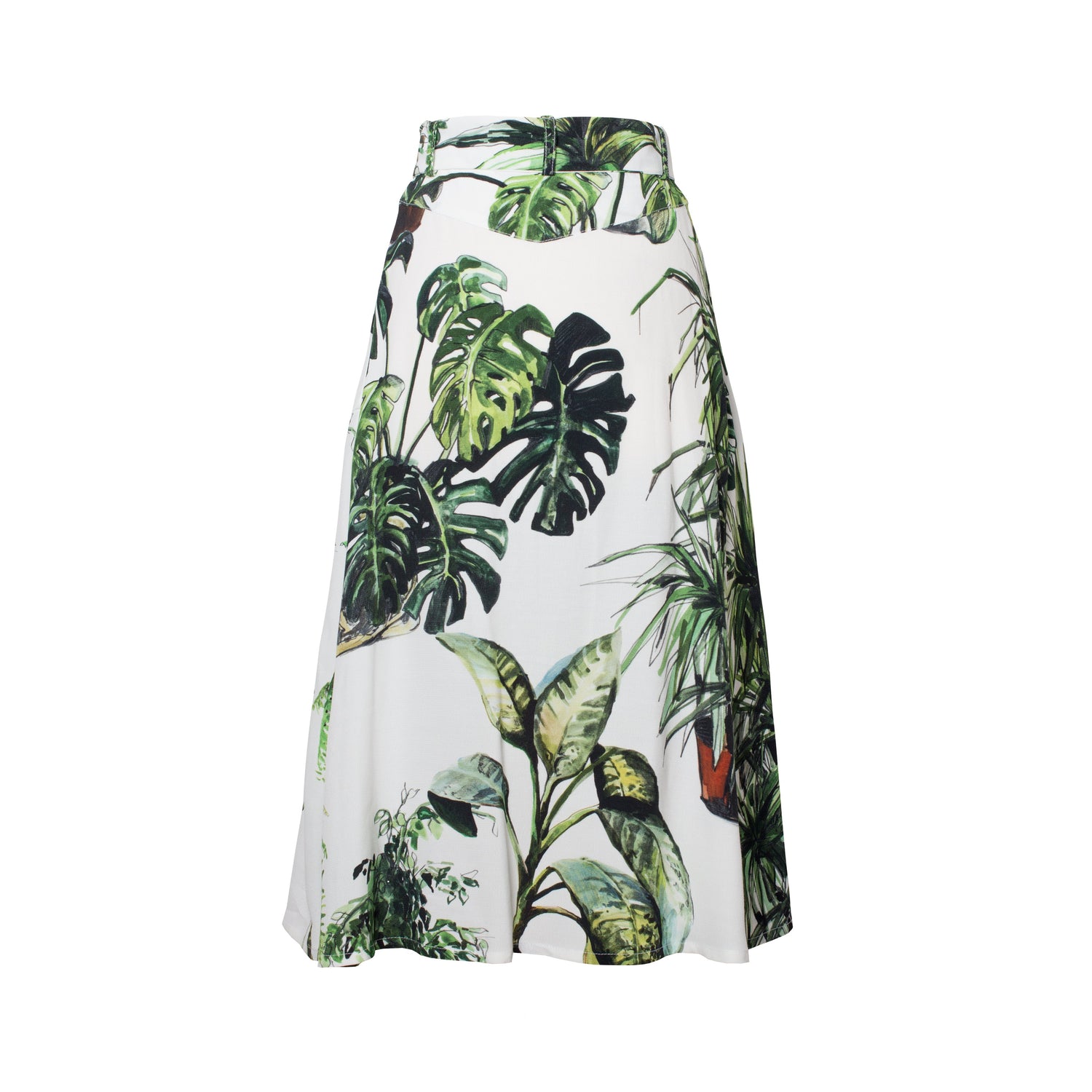 Plants Print Midi Skirt