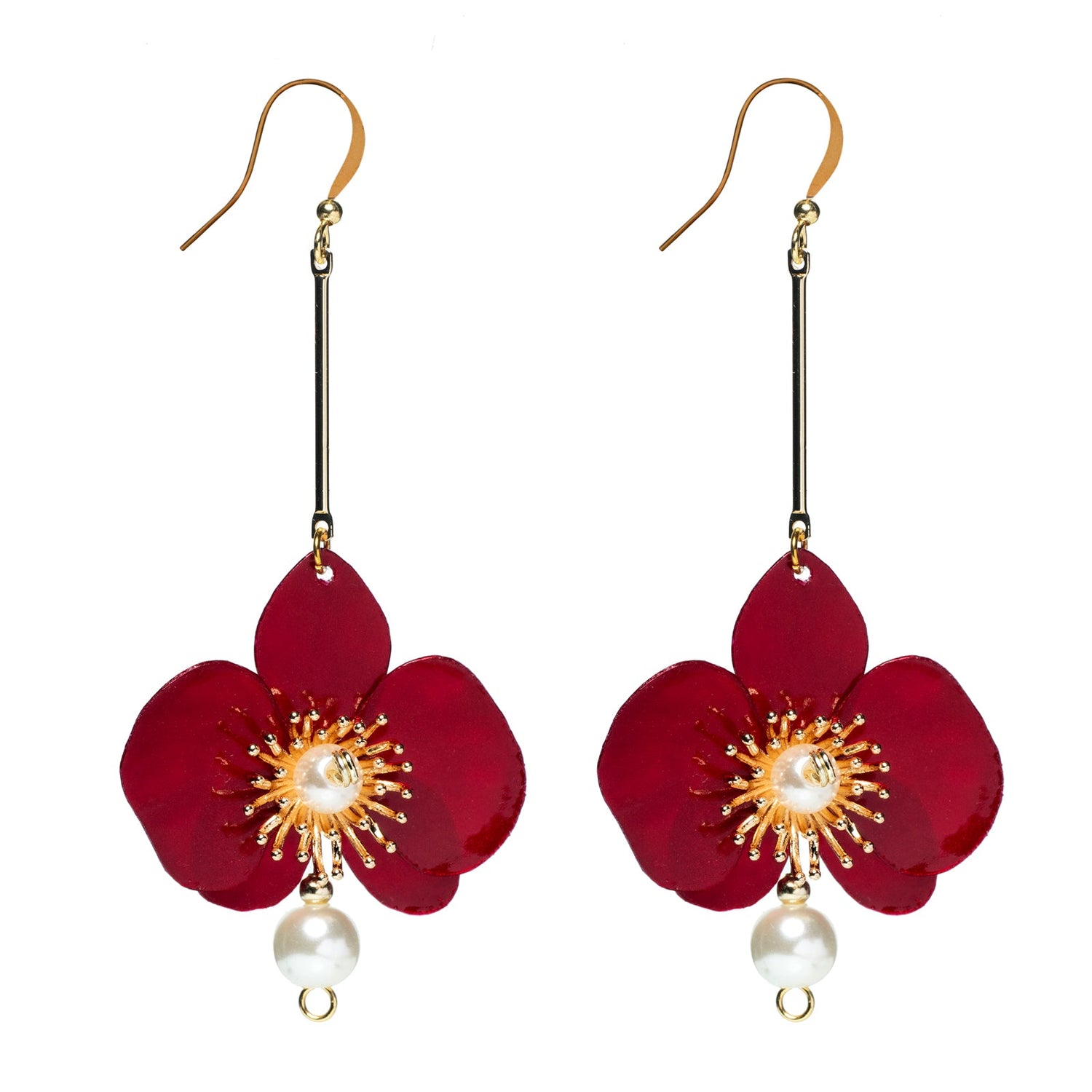 Butterfly Orchid Pearl Earrings Red