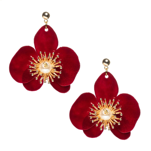 Butterfly Orchid Stud Earrings Small Red
