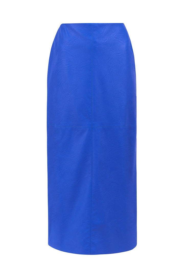 Carolina Machado - Emily Midi Faux-Leather Skirt Blue