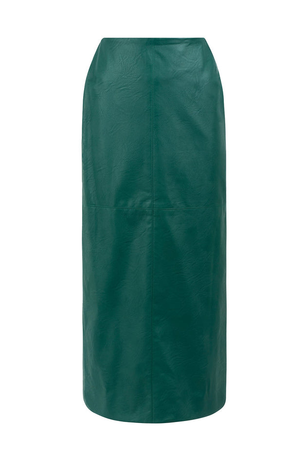 Regina Midi Faux-Leather Skirt Green
