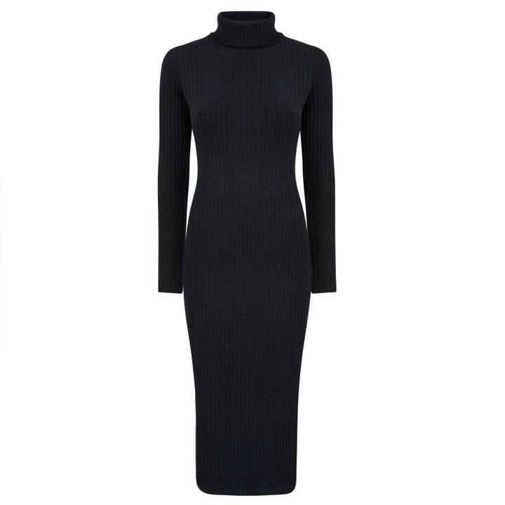  - Black Fitted Ribbed Dress Trapani